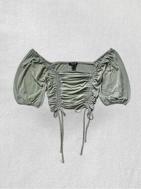 Publik Los Angeles Light Green Puffy Cinched Drawstring Crop-Top, Women’s Small